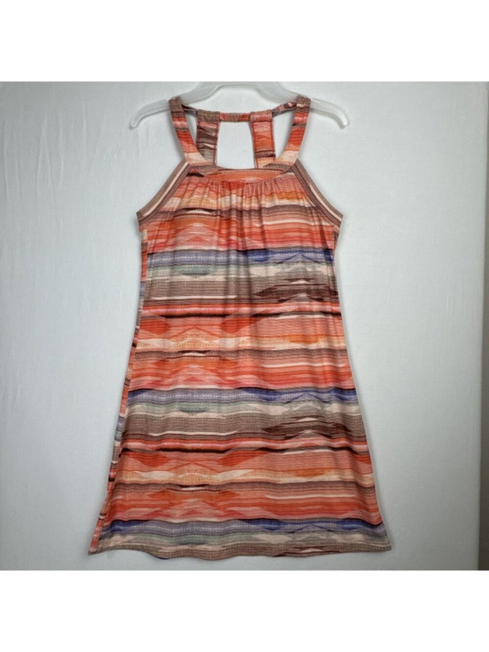 Prana Cantine Halter Dress Orange Stripe SMALL stretch granola girl athletic